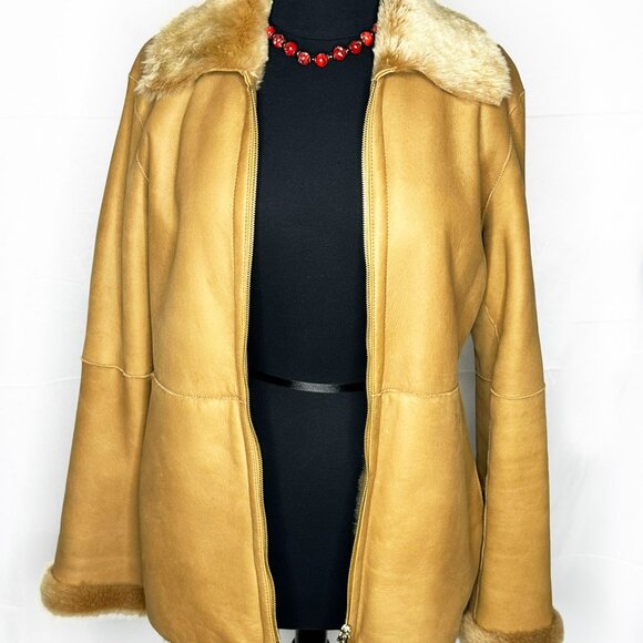 Monzoni24 Italian Shearling Leather Jacket Lambskin Suede Sz. 8  Camel - Picture 2 of 16